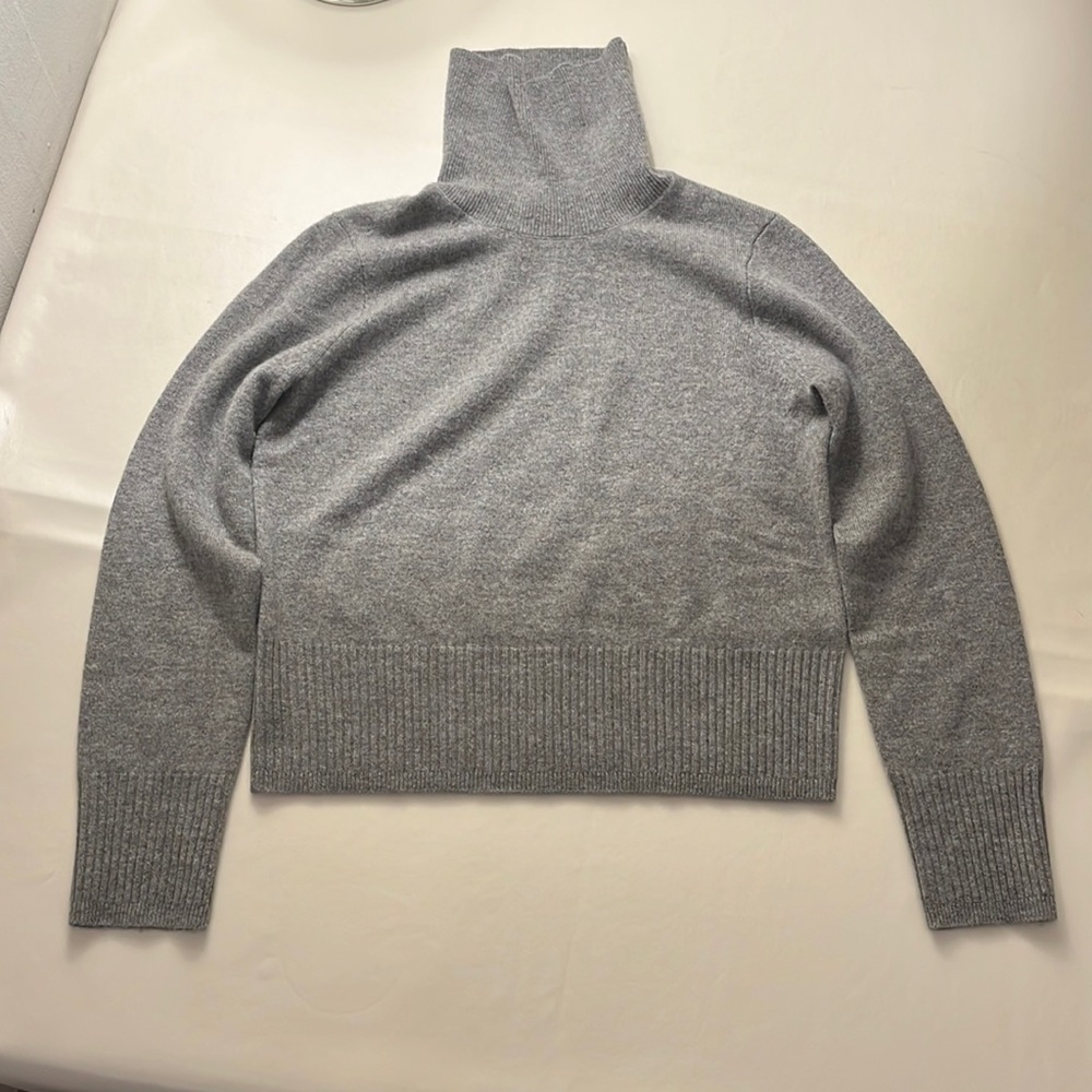 Cashmere cropped JCrew turtleneck sweater.